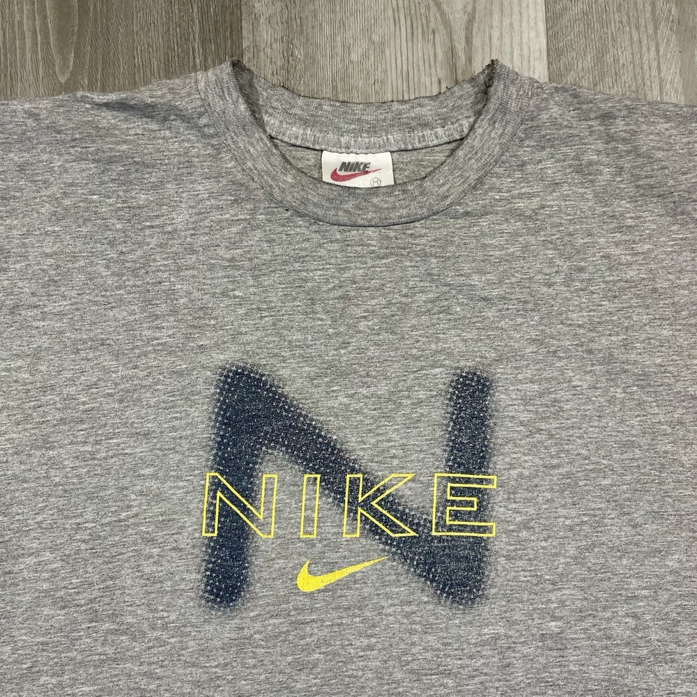 Vintage 90s Nike Athletic "N" Gray & Yellow Size Medium White Tag‎ Swoosh Tshirt